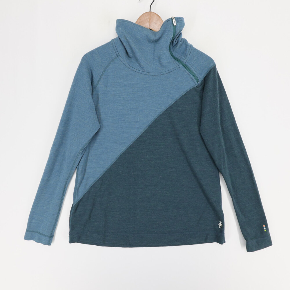 Smartwool Sweater Womens XL Blue Colorblock Merino Wool Cowl Neck Asymmetrical